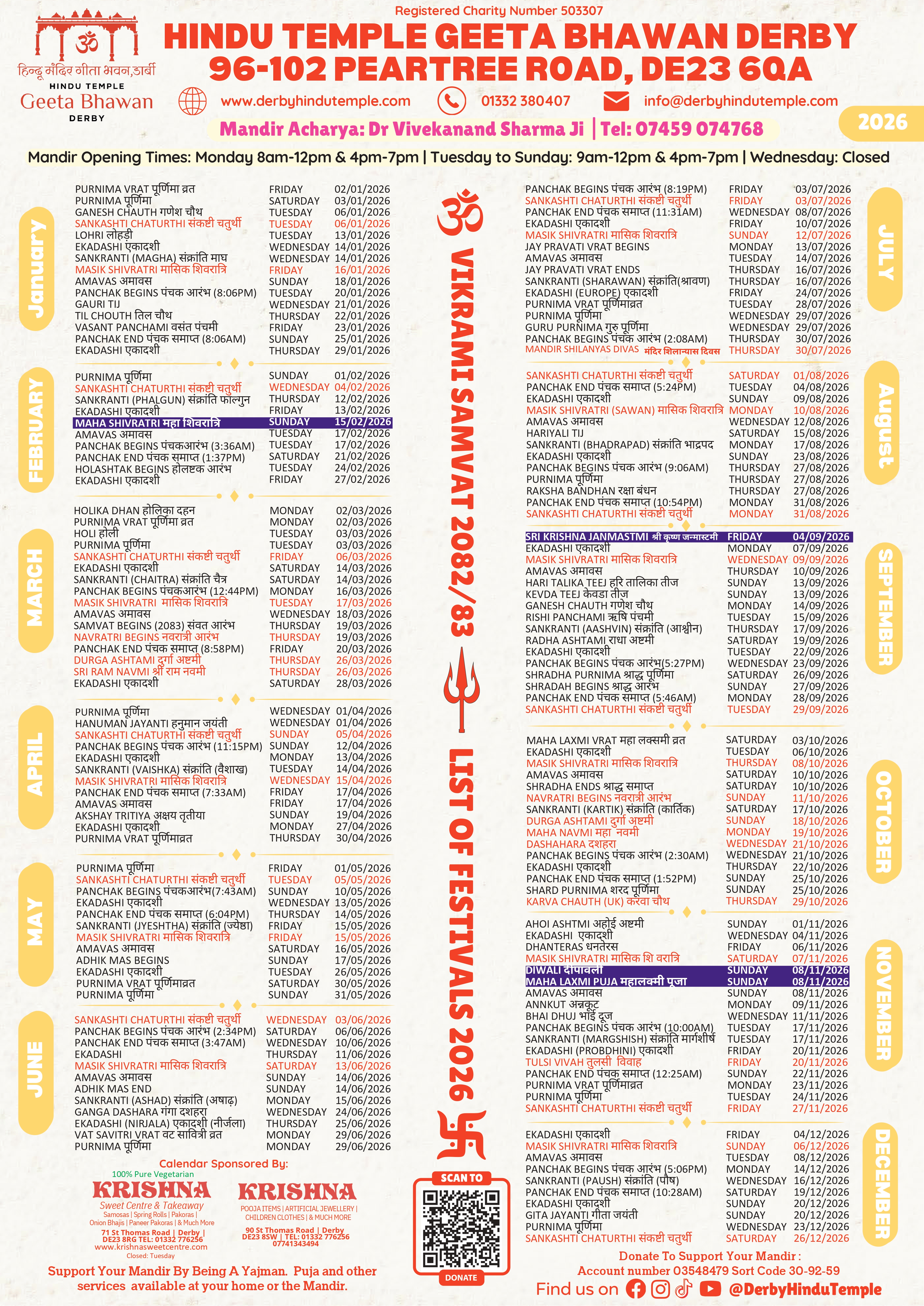 Derby Hindu Temple Calendar